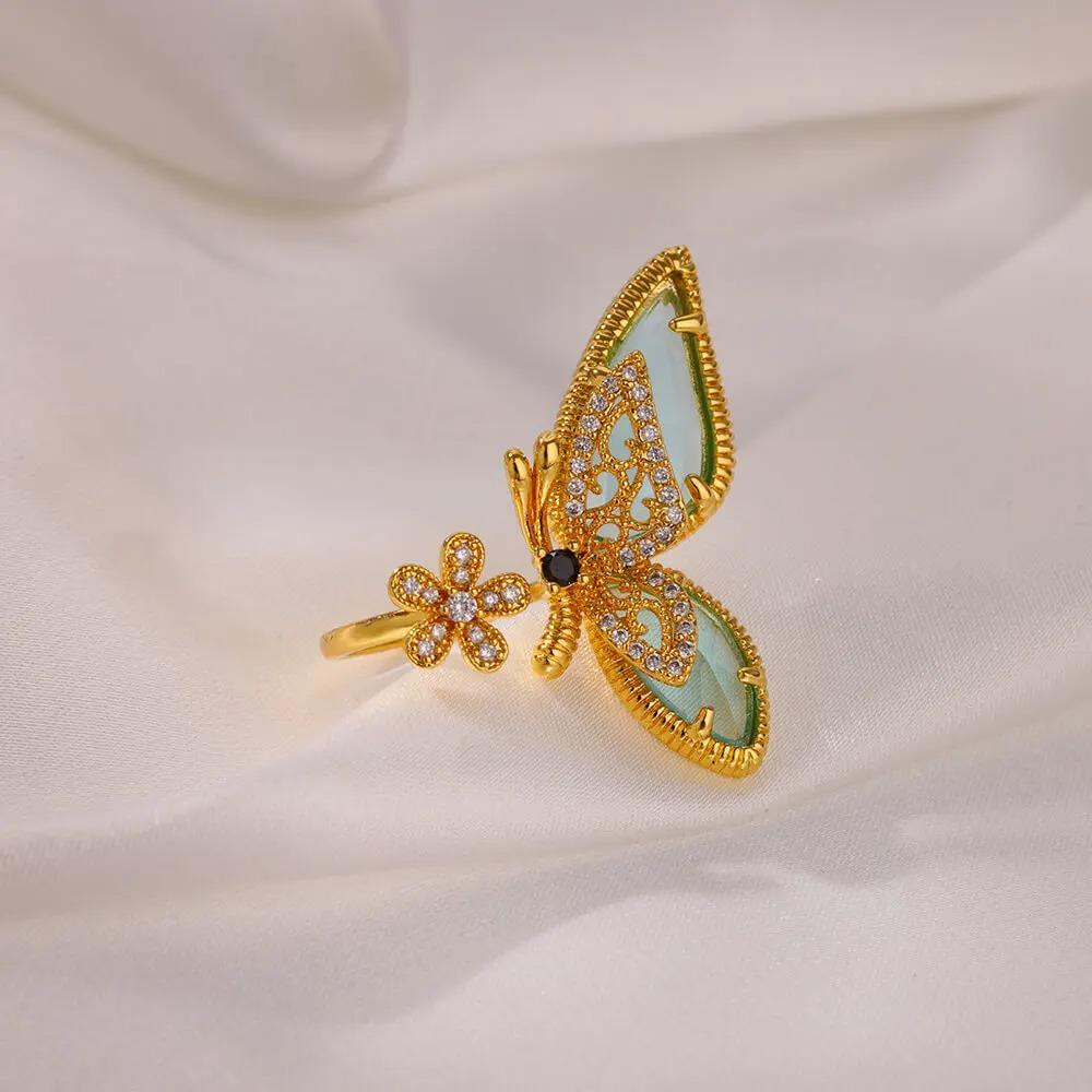 

New Zircon Butterfly Rings For Women Stainless Steel Geometric Opening Ring Wedding Party Fashion Jewelry Gift Accessories