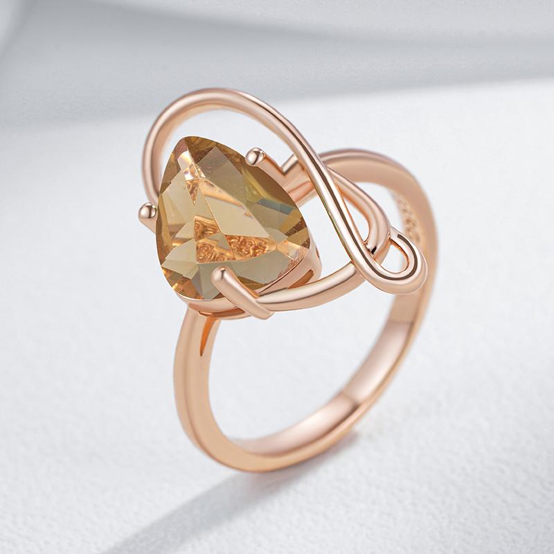 Brown Natural Zircon Ethnic Bridal Ring For Women Fashion Geometry  Rose Gold Color High Quality Daily Fine Jewelry
