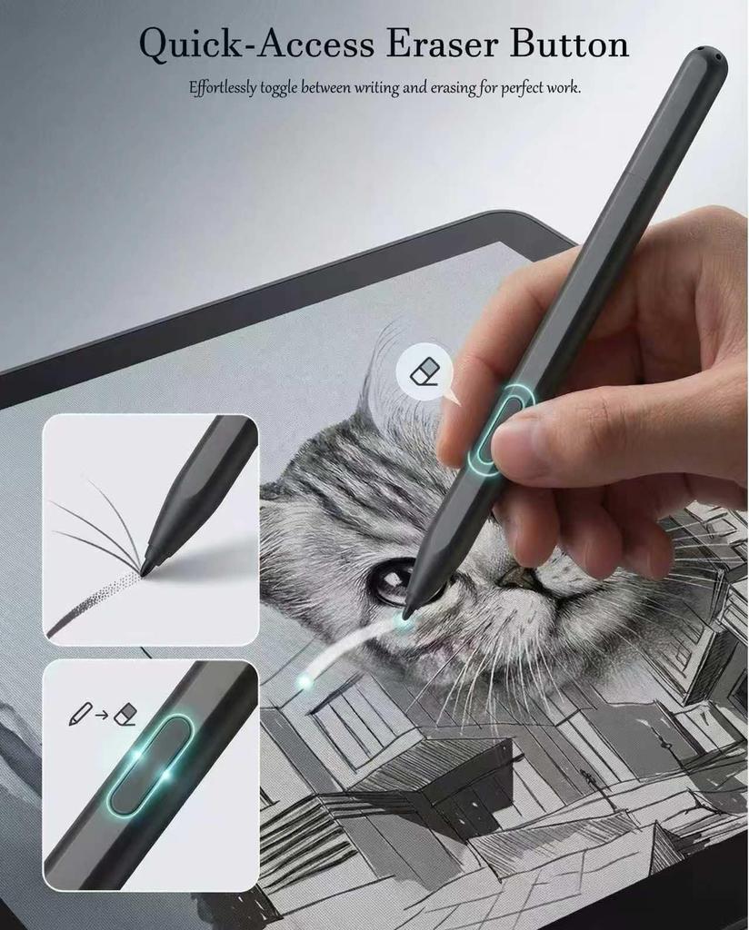 Magnetic EMR Stylus Pen with 4096 Levels of Pressure Sensitivity, Handwriting and Drawing Support, Palm Rejection, Eraser Function, 5 Replacement Nibs