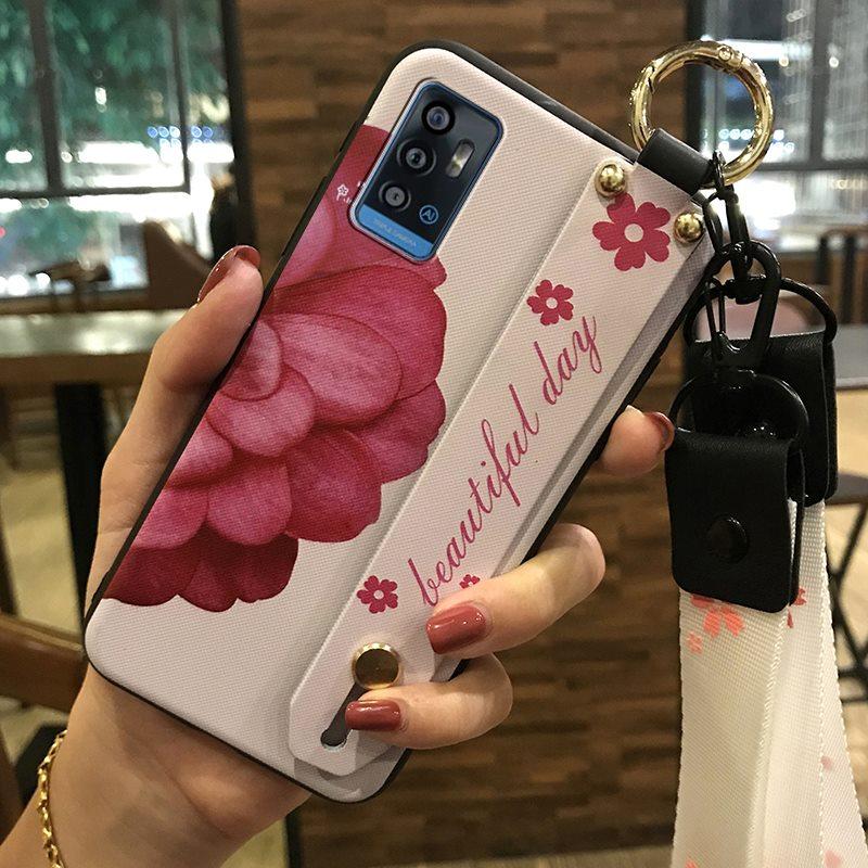 Kickstand Durable Phone Case For ZTE Blade A71/Optus X Swift 5G Back Cover Soft case Flower Fashion Design Lanyard Ring