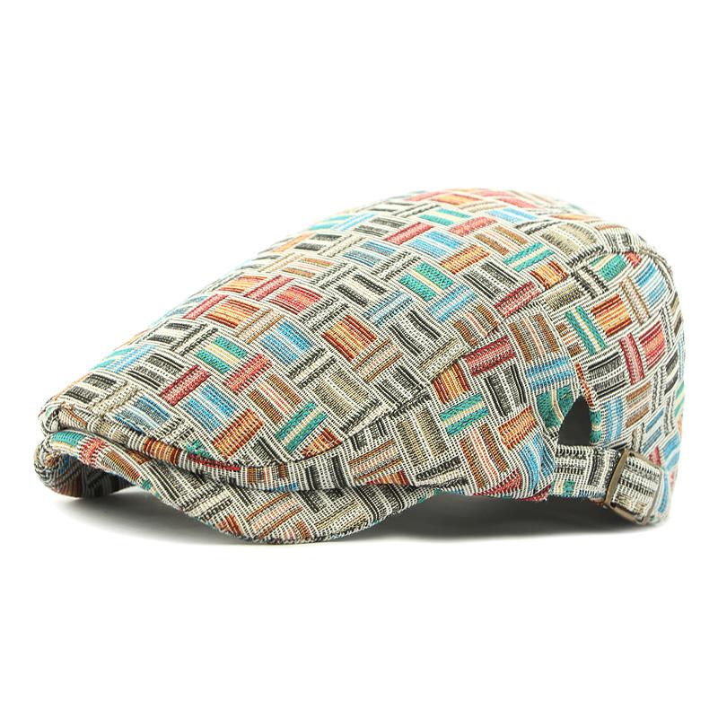 Spring Autumn Hat Women's Retro Plaid Beret Color Block British Peaked Cap