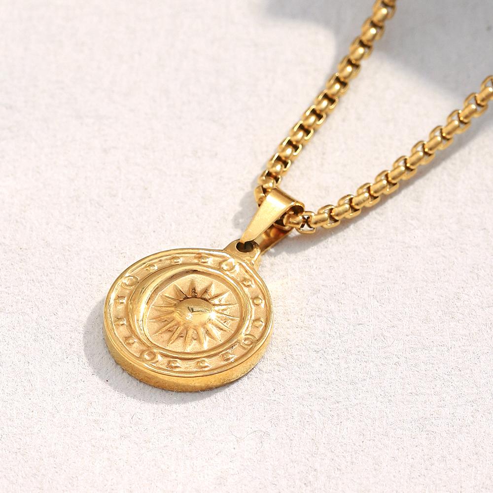 MamacitaSlay 316L Stainless Steel Sun Moon Circular Pendant Necklace Party Waterproof Neck Jewelry Women's Charm Necklace Gift