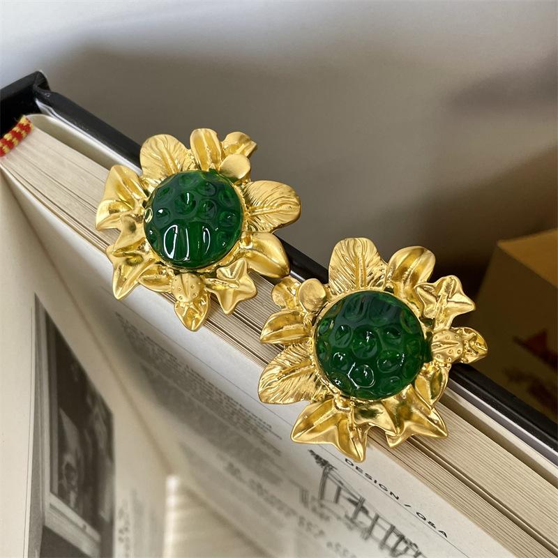 Classic Middle Women Girls Enamel Flower Earrings Ear Clip Vintage Elegant Lady High-end Party Banquet Accessories Jewelry