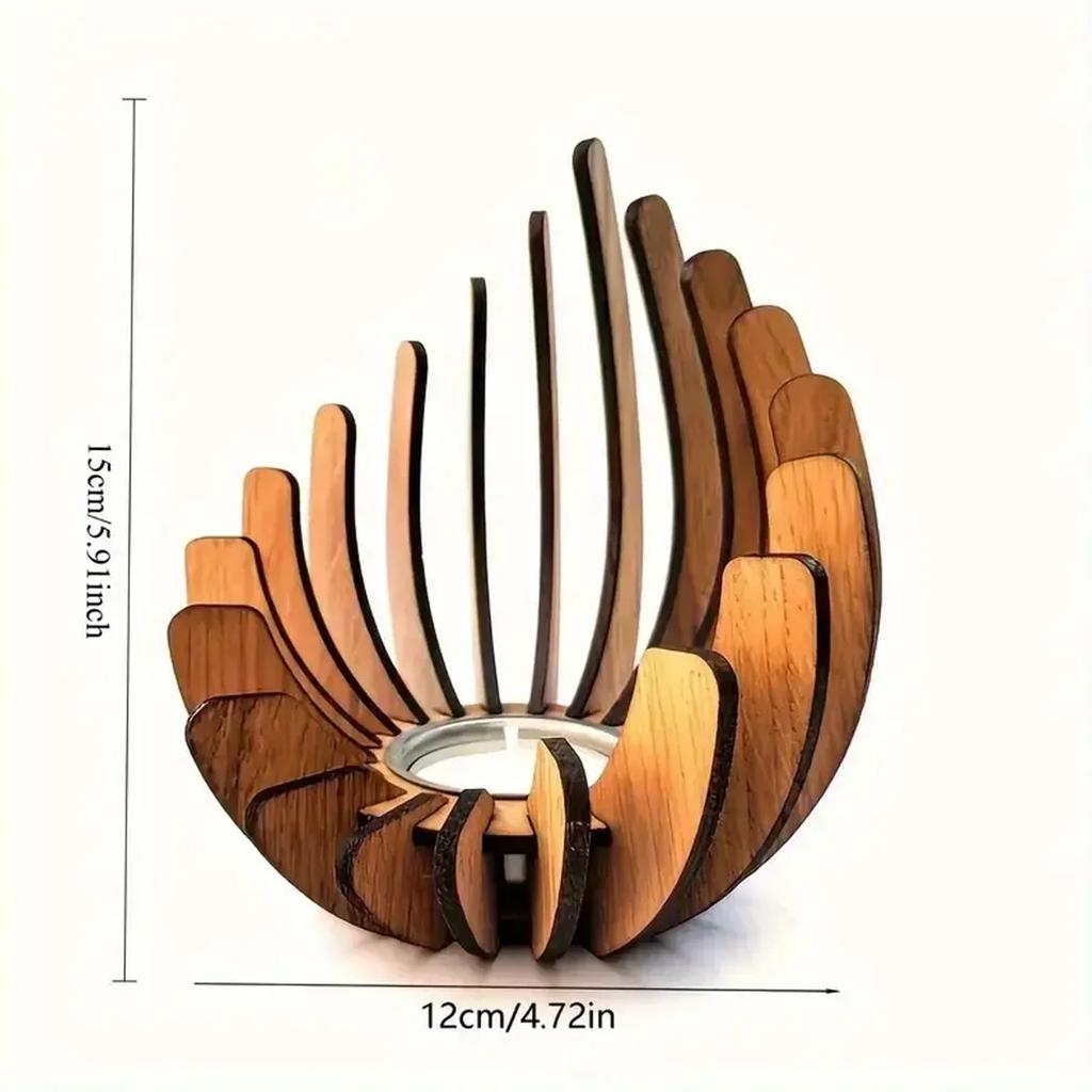 1Pc Hand-Assembled Lotus Candle Holder - Elegant Wooden Tea Light Centerpiece, Home Table Decor for Weddings, Christmas