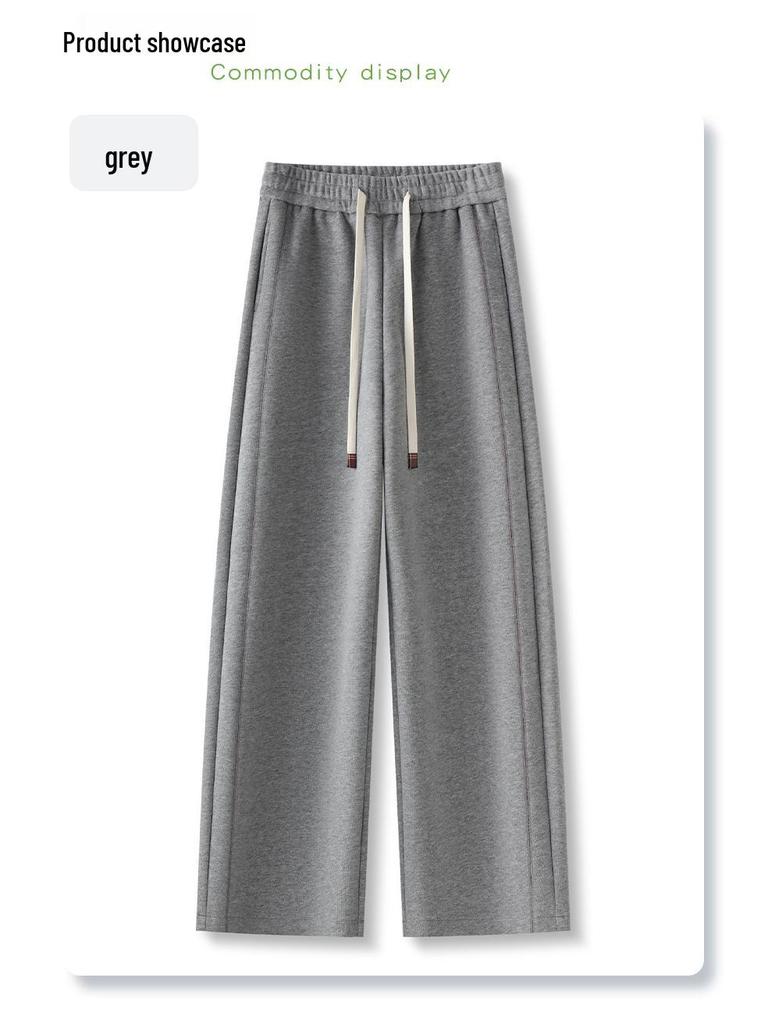 Women's Gray Scimitar High-Waisted Wide-Leg Sweatpants, 2025 Spring/Autumn Collection - Slimming, Loose, Straight-Leg Casual Sports.