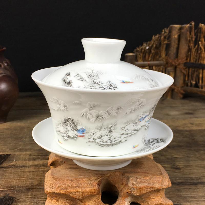 

Большая керамическая чашка для чая Jingdezhen Gaiwan, чайная супница ручной работы, китайский винтажный чайный сервиз, аксессуары, посуда для чайной церемонии, 220 мл Capacity about 220ML