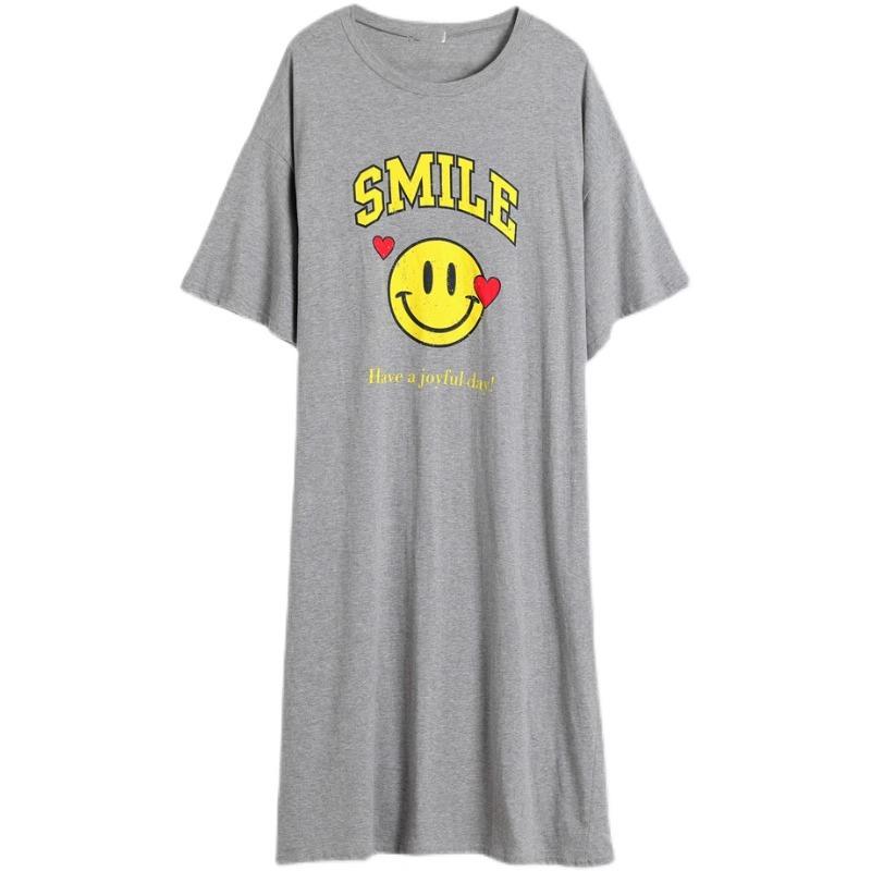 Korean version of summer loose loungewear lazy style round neck letter printing long cotton T-shirt maternity dress women