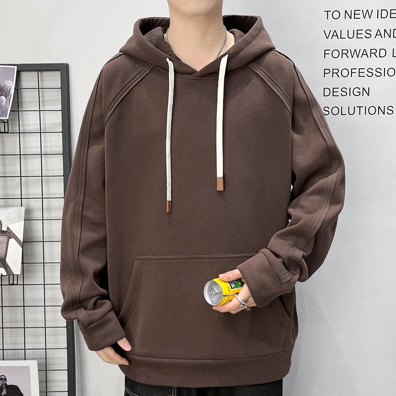 Cotton Hooded Sweater Boys Loose Casual Pullover Autumn Clothes Wide Version Solid Color Casual Clothes Trendy Men's Clothing