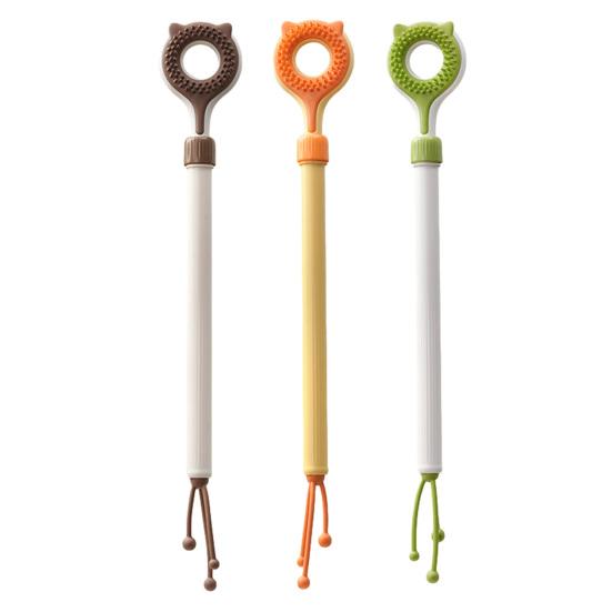Retractable Cat Back Scratcher, Long Handle Cat Face Massager, Double-Sided Massage Head, Gentle Grooming Tool, 2-in-1 Cat Wand Toy for Indoor Cats