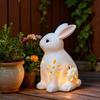 Easter Rabbit Candle Holder White Hollow-Out Bunny Tealight Holder Resin Rabbit Sculpture Candlestick Ornament with LED Candle for Home Mantel