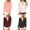Elegant Women's Fashion Casual Autumn Blouse With V Neck And Long Sleeves Zipper Top