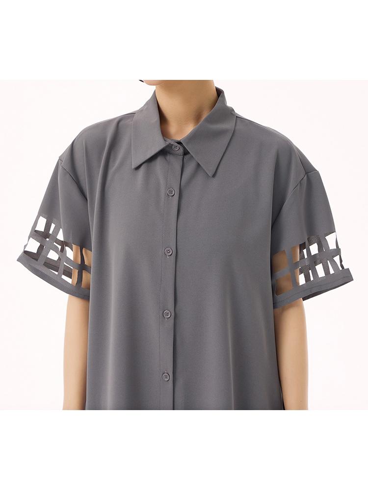 Xitao Kleid mit halblangen Ärmeln und Patchwork-Muster aus Netzstoff GMM1351