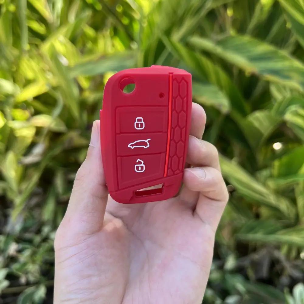3 Button Silicone Car Key Case Cover for Volkswagen VW Polo Golf 7 MK7 for Skoda Octavia Combi SEAT Leon Ibiza CUPTRA Keychain