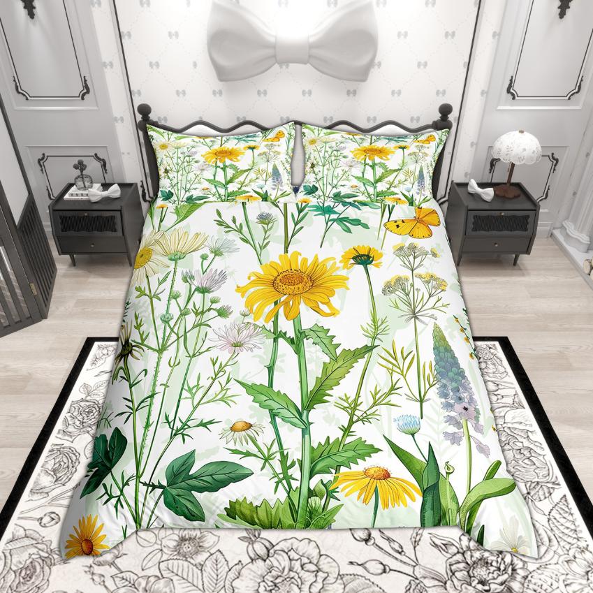 Homewish Chic Flower Floral Duvet Cover Set For Girls Women Spring Garden Bedding Set Botanical Blossoms Bedroom Set