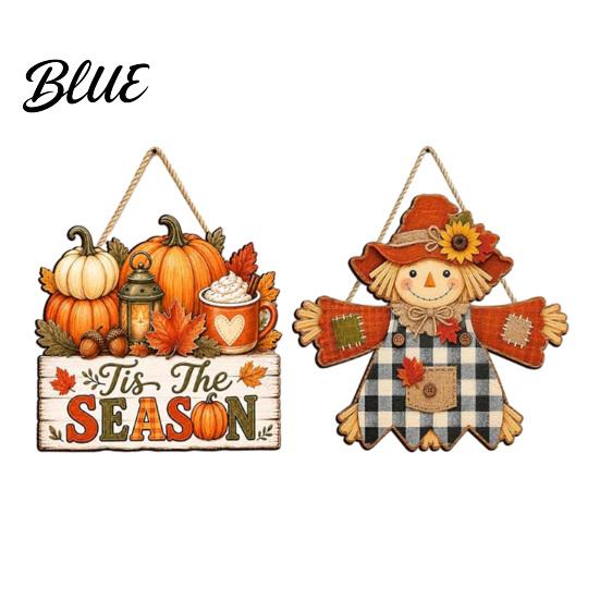 Front Door Welcome Sign Fall Wooden Hanging Sign Autumn Scarecrow & Pumpkin Maple Leaf Decor Hanger Harvest Thanksgiving Decor Farmhouse