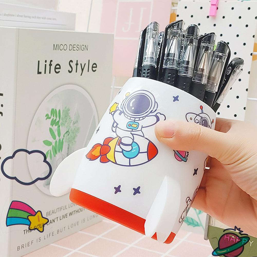 Cartoon Pen Holder Rocket Pen Holder for Stickers Office Student Desktop Pen Storage Box, Office Storage Makeup Brush Box