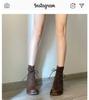Fashion New Autumn/Winter Split Leather Women Boots Round Toe Chunky Heels Boots for Women Short Boots Zapatos Mujer Lace High Heels