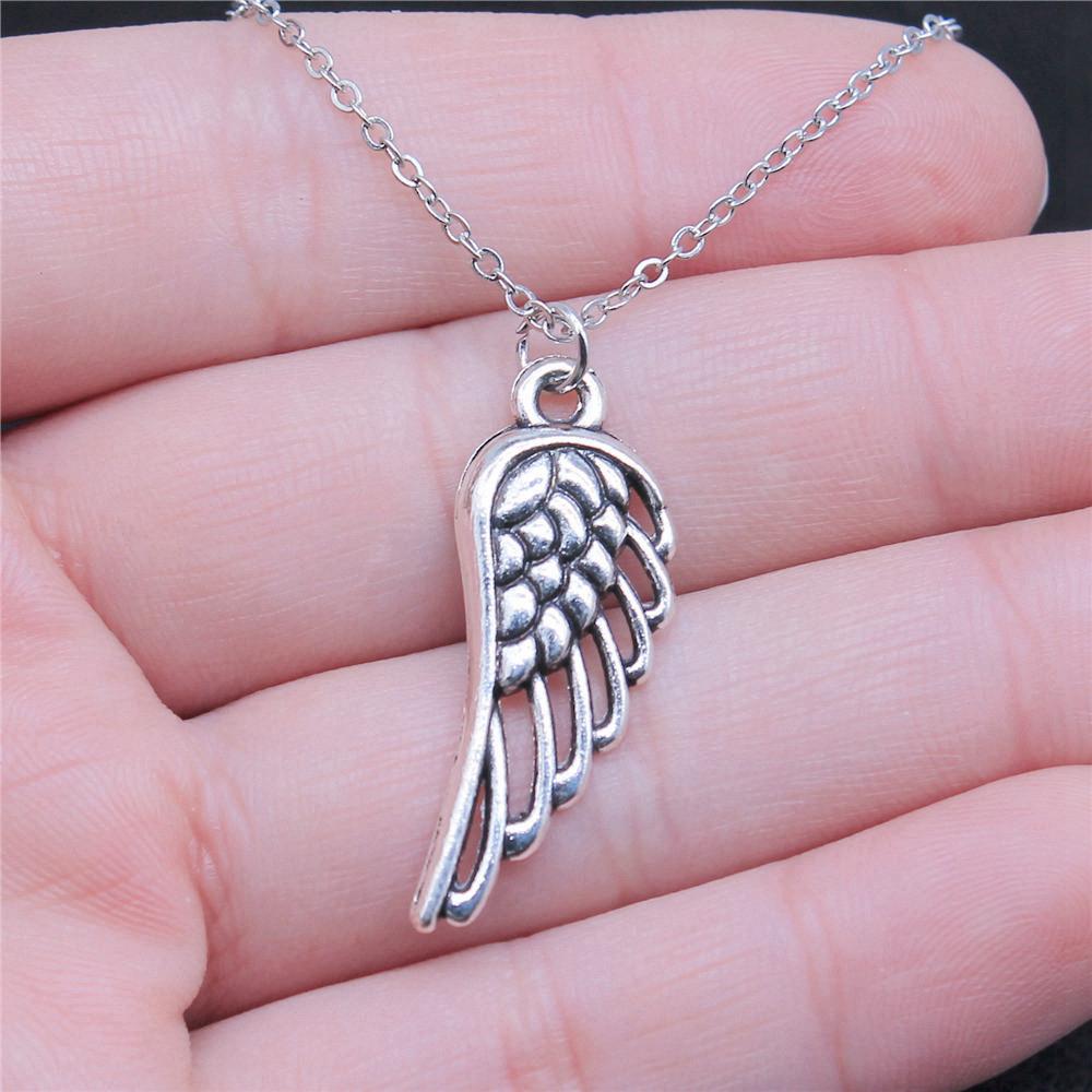 Peach Heart Angel Wings Sweet Pendant Antique Silver Metal Boys Collar Necklace High Quality Gift