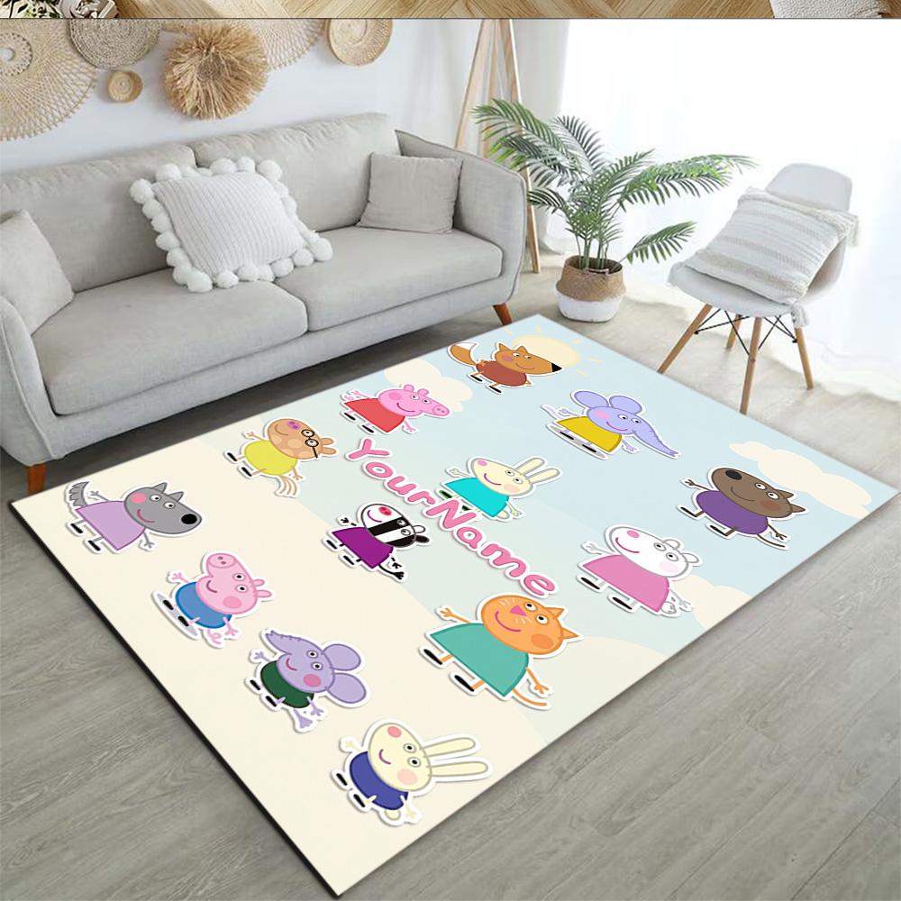 Peppa Pig Customized Name Area Rug Design for Living Rooms Foyer Dormitory Bedrooms Anti-slip Rug Anime Office Decor
