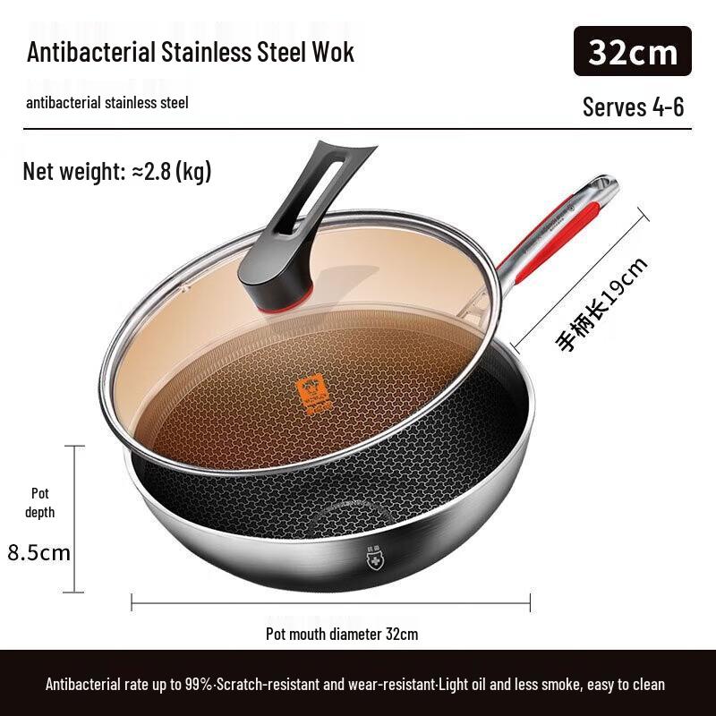 KBH 32cm Honeycomb Non-Stick Stainless Steel Wok