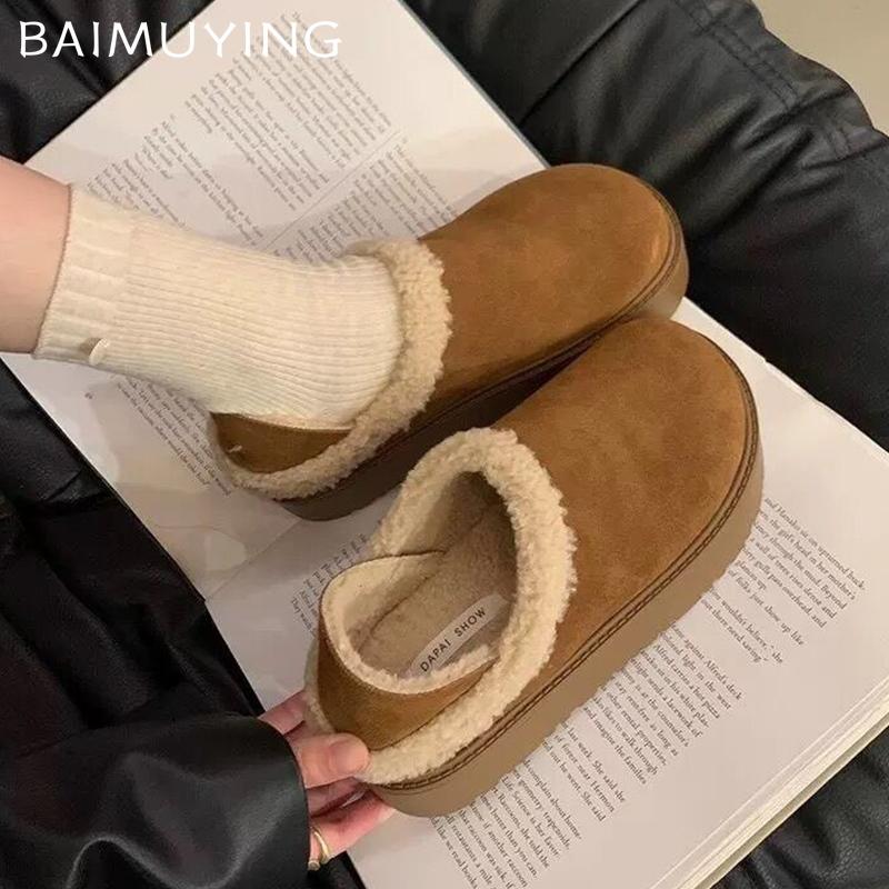 Fur Platform Women Snow Boots Suede Short Plush Designer Casual Flats Cotton Shoes 2025 Trend Warm Cozy Winter Botas De Mujer