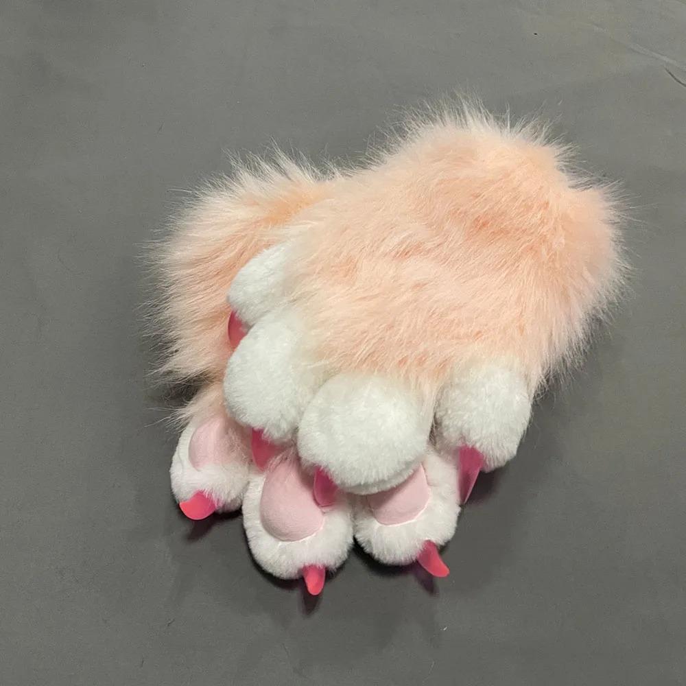 Faux Fur Plush Furry Cat Claw Gloves Fursuit Animal Fox Paws Mittens Halloween Cosplay Costume Accessories for Adult