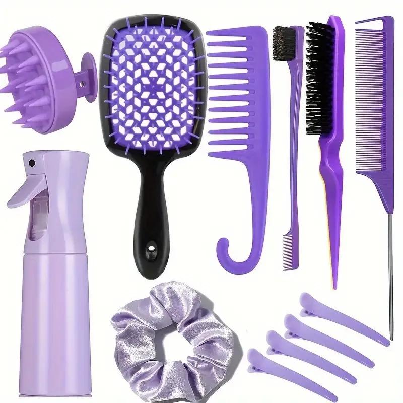 12-teiliges Frisurenkamm-Set, Spitzkamm, Haarsprayflasche, Haarschleifen-Webwerkzeug, Shampoobürste, Salon-Haarstyling-Werkzeug
