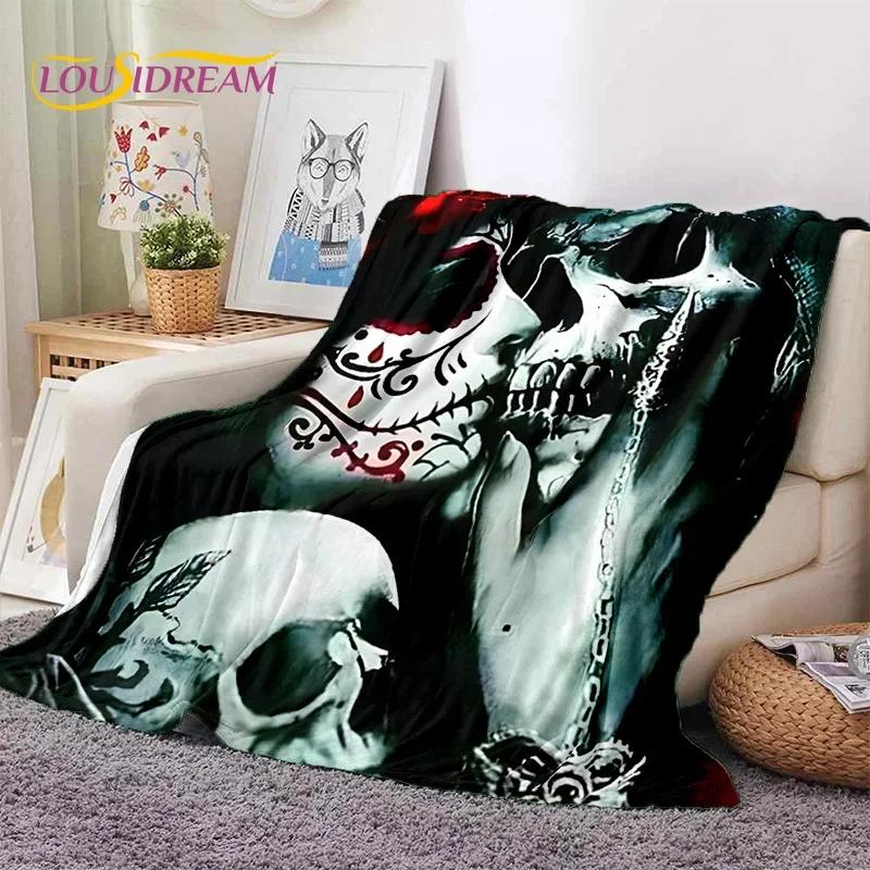 Skull Dead Girl 3D Gothic Horror Female Rose Soft Flannel Blanket for Beds Bedroom Sofa Picnic,Throw Blanket for Cover Leisure