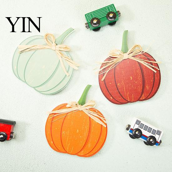 Rustic Home Aesthetic Pieces 3Pcs Autumn Pumpkin Ornaments, Wooden with Hemp Rope Bow Multi Color Fall Ornaments Table Decor for Farmhouse Seasonal