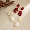Minimalist Retro Gemstone Pendant Earrings Ins Style Geometric Wrinkled Alloy Earrings