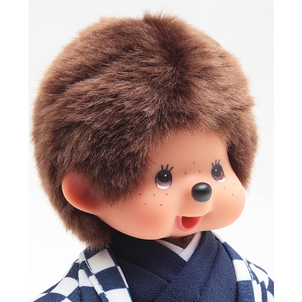 Kimono Original Kyugetsu Officiel Monchhichi Garçon Motif à Carreaux Bleu IPM-14-Z