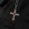 Gothic Y2K Crystal Zircon Cross Pendant Necklace for Women European and American Fashion Neck Chain Party Jewelry Birthday Gift
