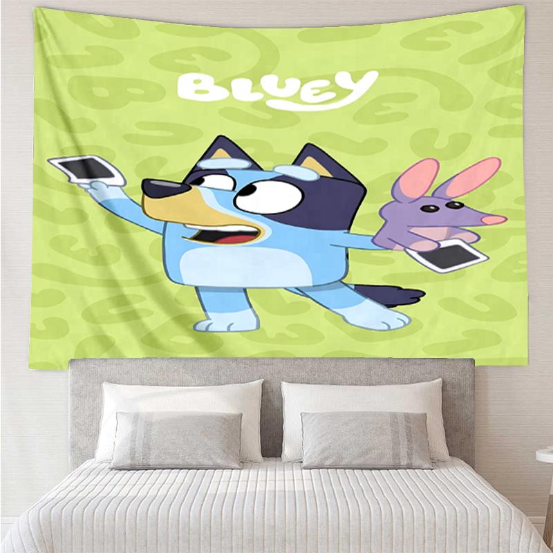 Bluey Print Wandteppich, Hintergrund, Einfache Montage, Ideal für Schlafzimmer, Büro & Wohnzimmer, mit Ästhetischem Wandbehang Dekor.