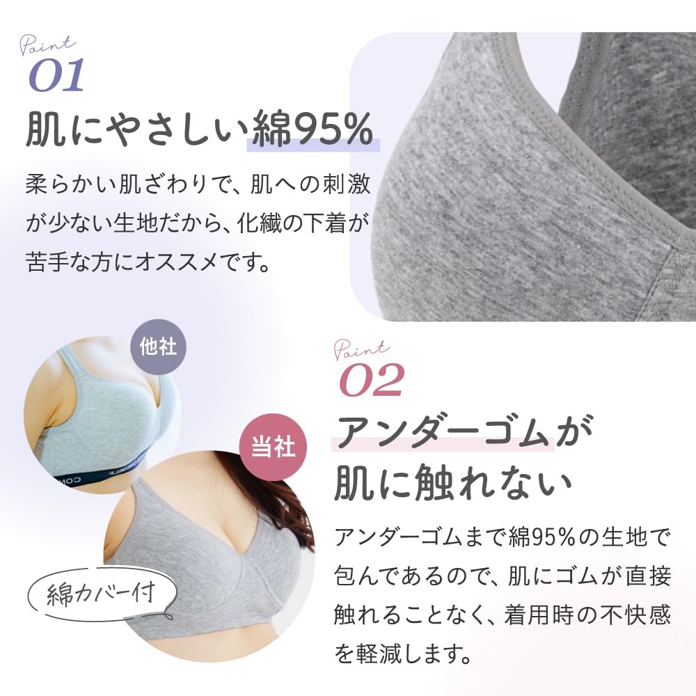 Sports Antibacterial and Cotton Bra 2 [OAR] Bra, 95% Cotton, Deodorizing, Non-Wired, Cups, 95% Underwire, Women's (L, Black, Pieces)