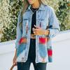 Women Loose Casual Denim Jacket Female Jacket Long Sleeve Black Trim Coat With Pockets