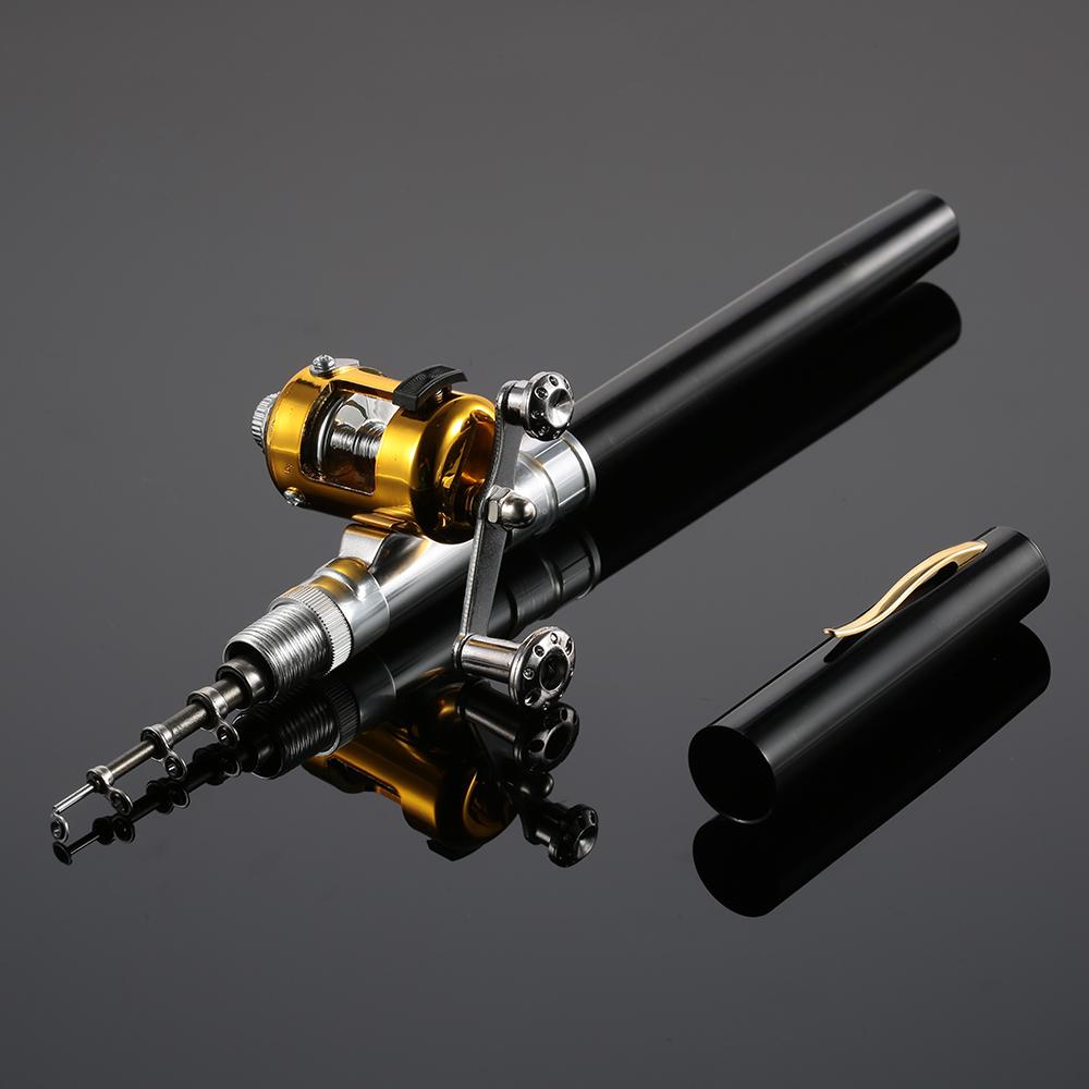 Angelrute Rolle Combo Set Mini Teleskopisch Tragbar Taschenstift Angelrute Rute und Rolle Aluminiumlegierung Angelschnur