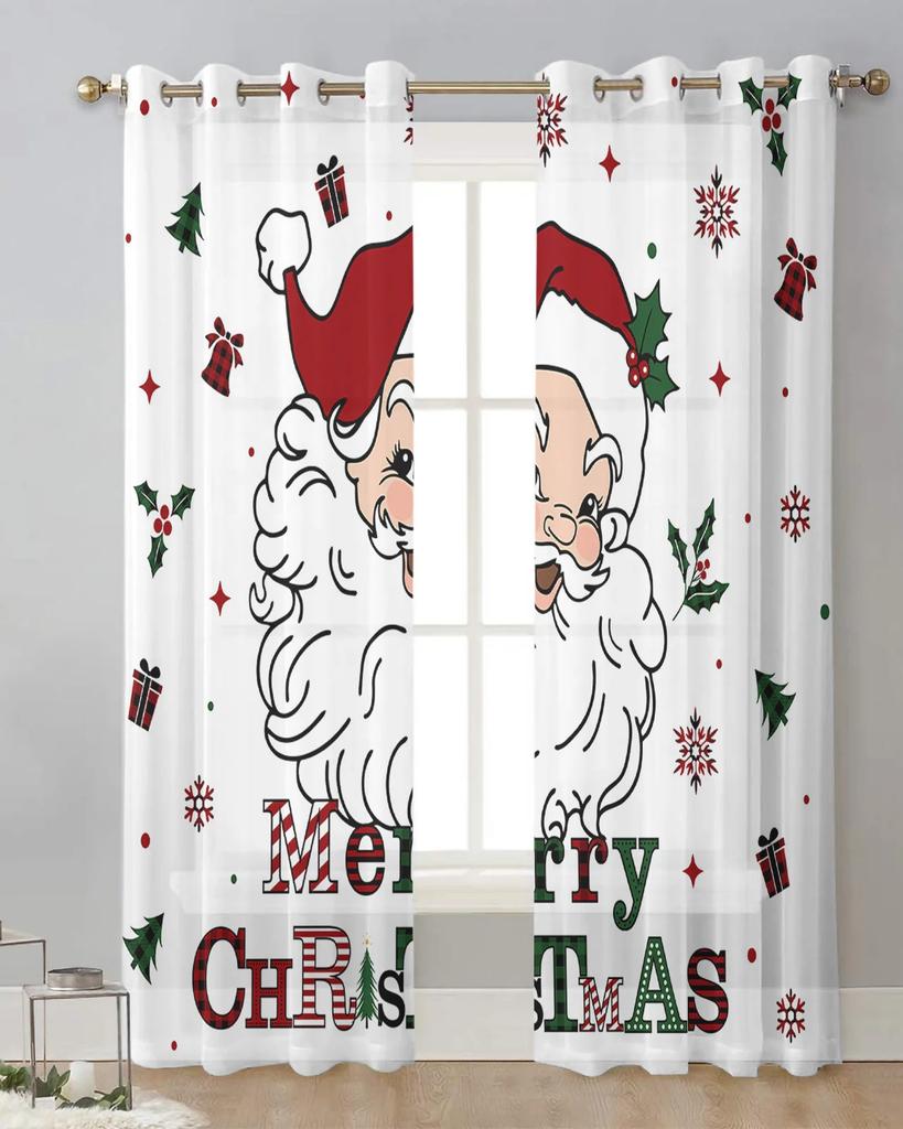 Christmas Santa Claus Sheer Curtains for Living Room Decoration Window Curtains Kitchen Tulle Voile Curtains