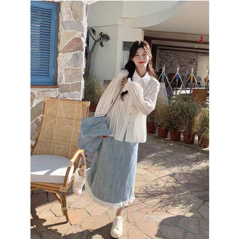 

2026 Spring Women s College-Style Denim Suit: Age-Reducing 3-Piece Set with Petite Skirt, Vest, and Shirt S