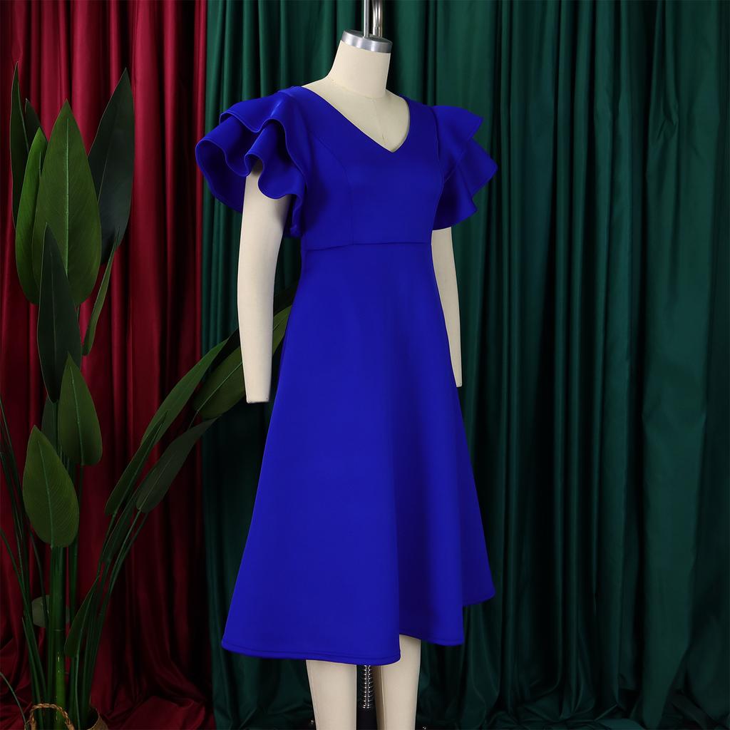 YYFS Dámská móda Léto Jaro Jednobarevný potisk Neformální šaty s krátkým rukávem a výstřihem do V s vysokým pasem