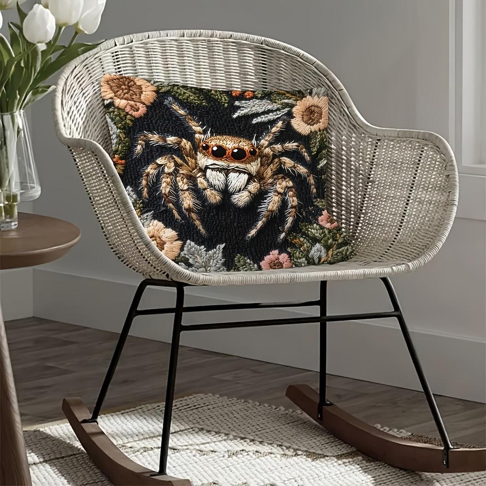Unique 2D Flat-Printed Spider and Floral Pattern Pillow Cover Sofa cushion cover, home room dormitory decoration, 2D printing