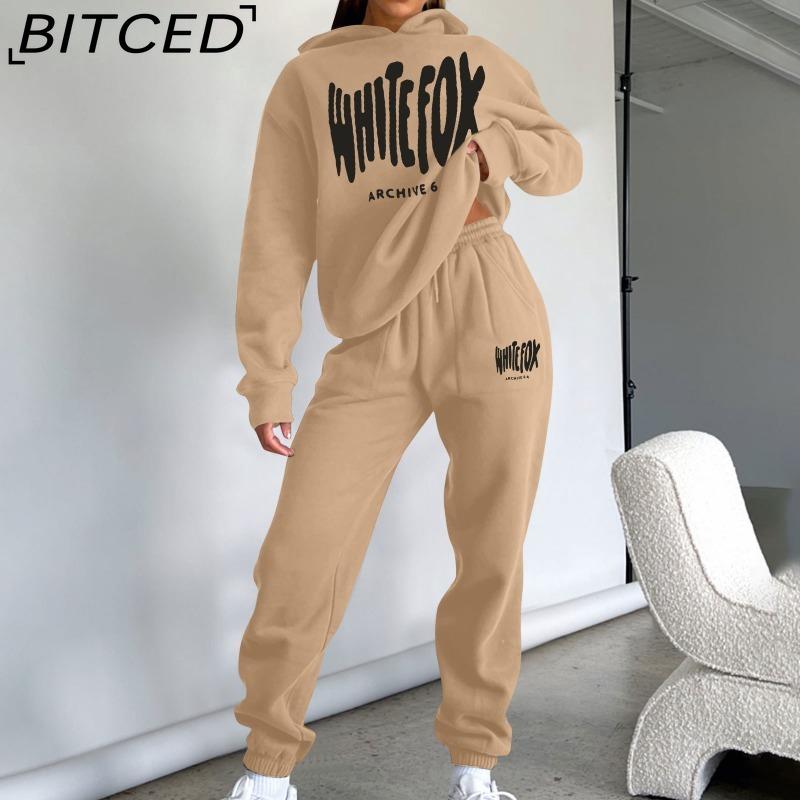 BITCED Women's Spring/Autumn/Winter Sweatshirt Set Foam-Printed Fashion Sports Long-Sleeved Hooded Sweatshirt