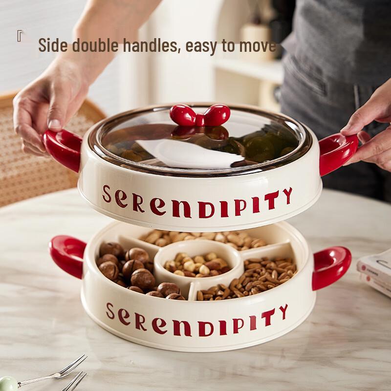 Tavă de servire în straturi, compartimentată, pentru gustări și fructe, cu fundă