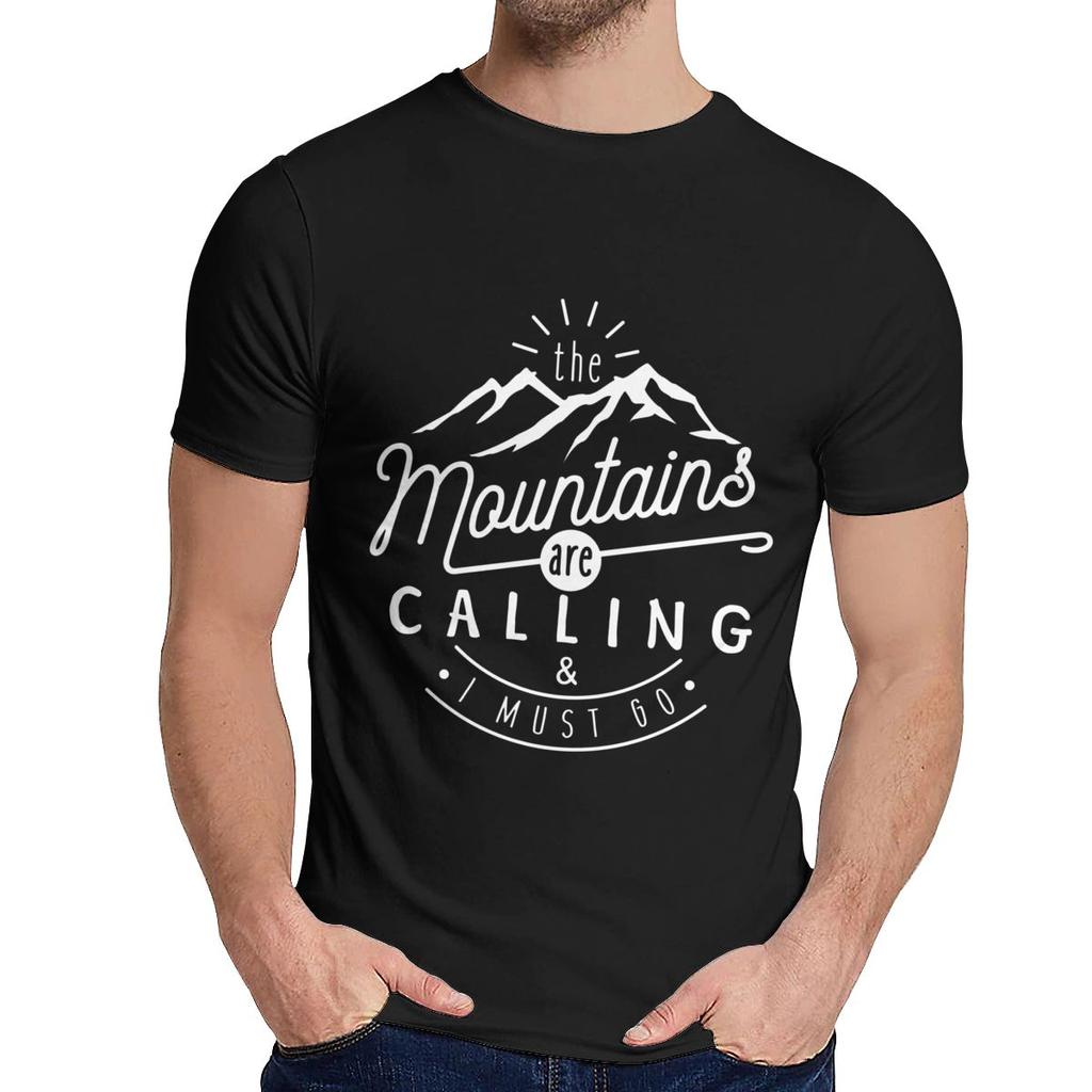 Unisex Tee Shirt The Mountains Are Calling And I Must Go Hiking Climbing Quality Cotton Casual
