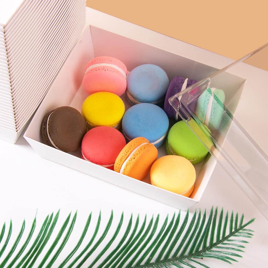 10pcs Kraft Paper Cake Macaron Dessert Donut Box Cookie Sandwich Packing Box Outdoor Party Disposable Food Box Birthday Supplies