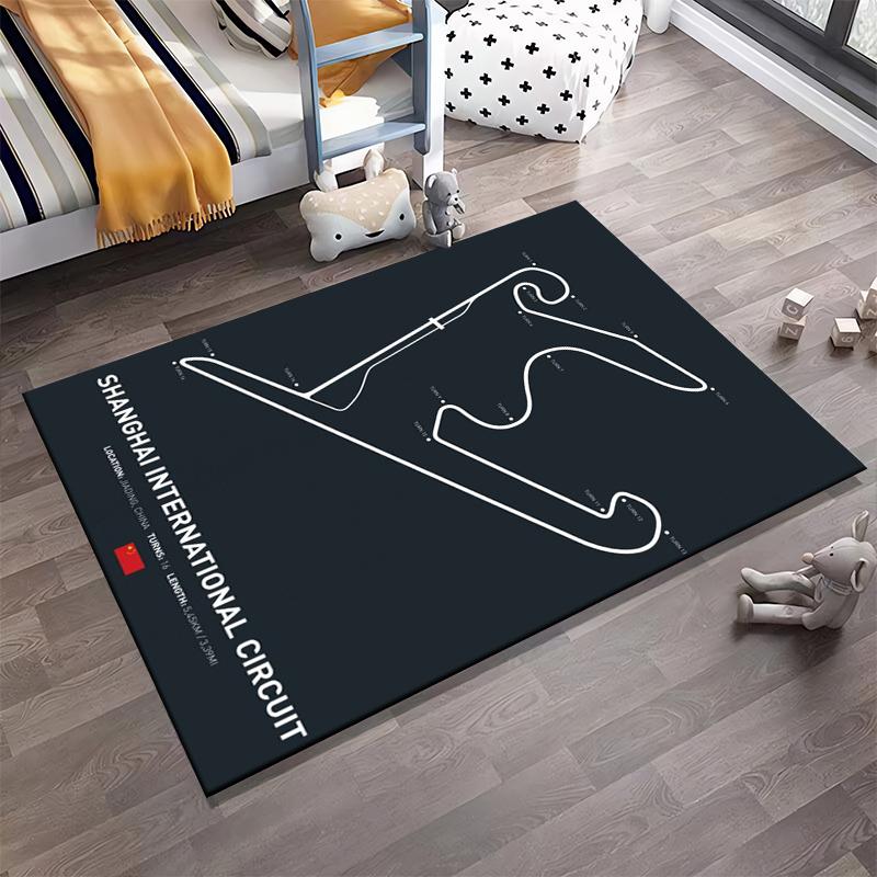 Shanghai Circuit Track Map Design Teppich Rutschfester Teppich geeignet für Wohnzimmer- und Schlafzimmer-Sofas.