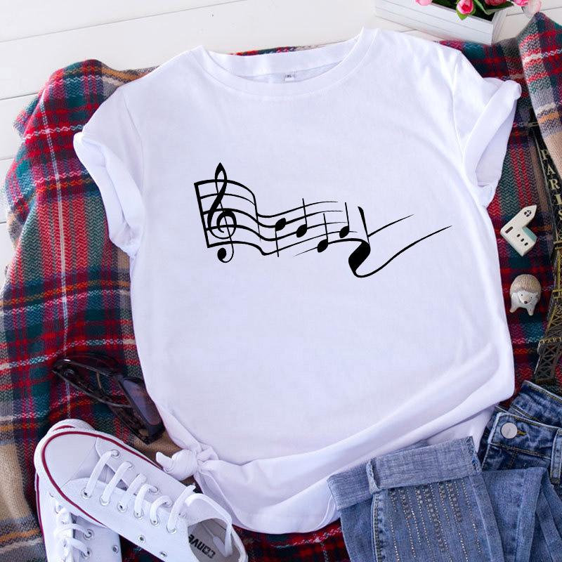 Women T Shirt 2025 Graphic Musical Note Print Cute 90S Summer Lady Clothes Tops Tees Harajuku Short Sleeve Female T-Shirt 2025