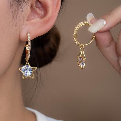 Pentagram Hollow Diamond Earrings Women'S Light Luxury Elegant Fashion Trend Earrings High-End Niche Earrings