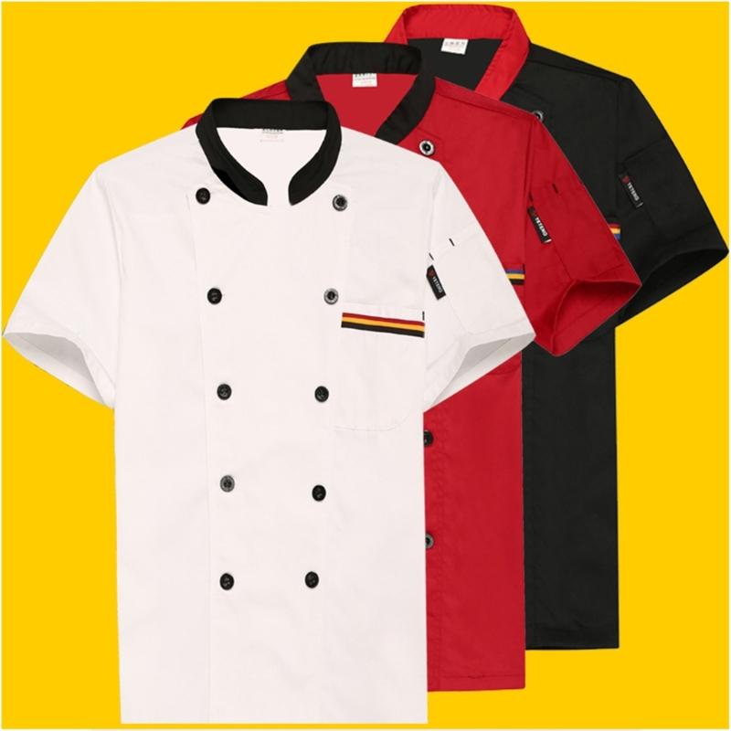 Double Breasted Chefs Coat Breathable Chefs Jacket Color Stitching Chefs Uniform Hotel Restaurant Work Shirt Clothes