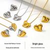 Gold-Plated Titanium Steel Heart Stud Earrings & Collarbone Chain Jewelry Set for Women in European American Style.