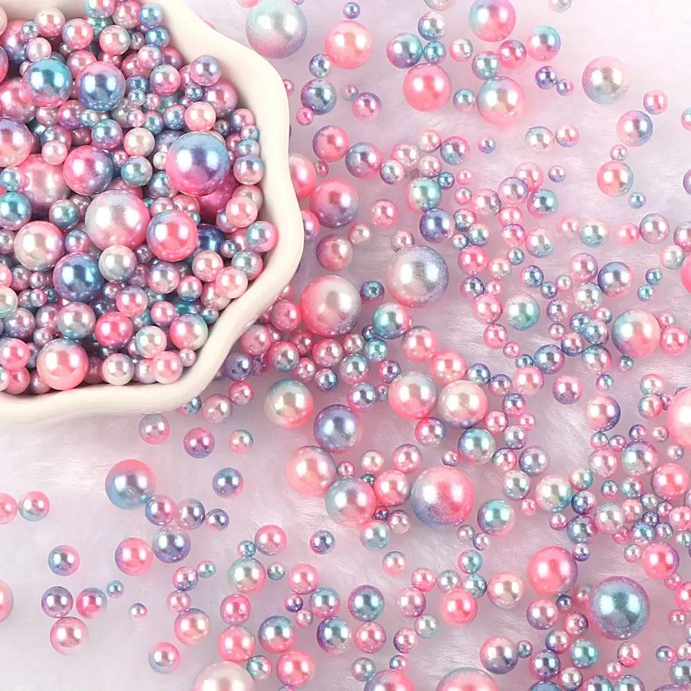 Miçangas ABS Imitação de Pérola Multicoloridas Sem Furo Miçangas Soltas para Arte de Unhas DIY Artesanato Decoração de Scrapbook